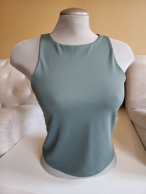 Express Body Contour High Neck Sleeveless Sculpting Top Sage Green Medium | Doub